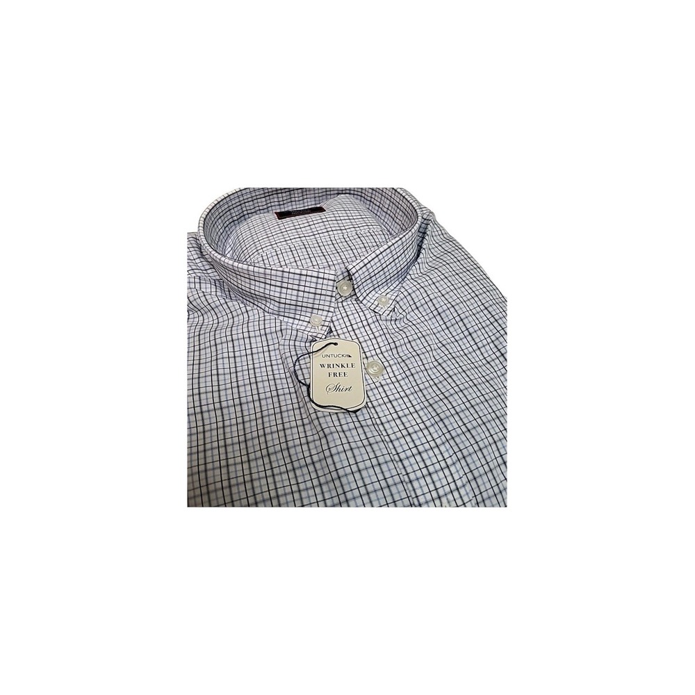 UNTUCKit Casarena Winkle Free Men's 3XL Blue Gray Check Long Sleeve Button Up